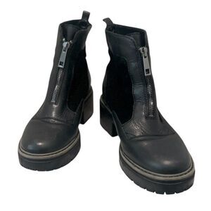 Naturalizer Jett Suede Leather Zip Moto Lug Ankle Boots Black Size 7.5